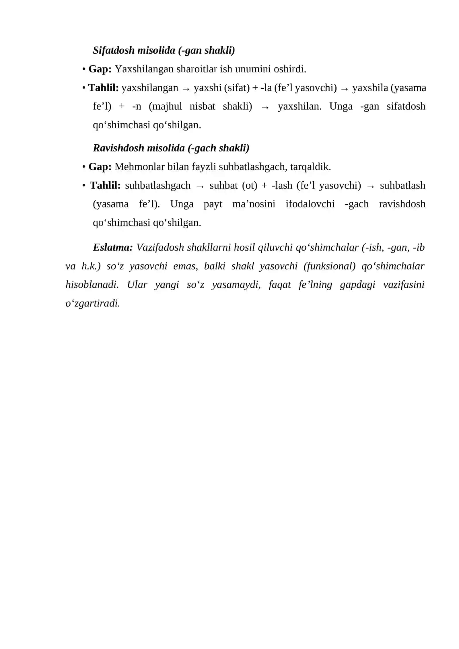 Feʼlning vazifadosh shakllari, yasalishi va misollar jadvali 2