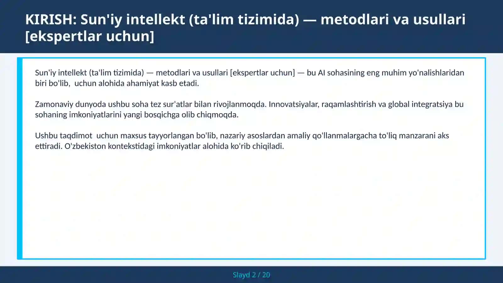 Sun'iy intellekt (ta'lim tizimida) — metodlari va usullari [ekspertlar uchun] 2
