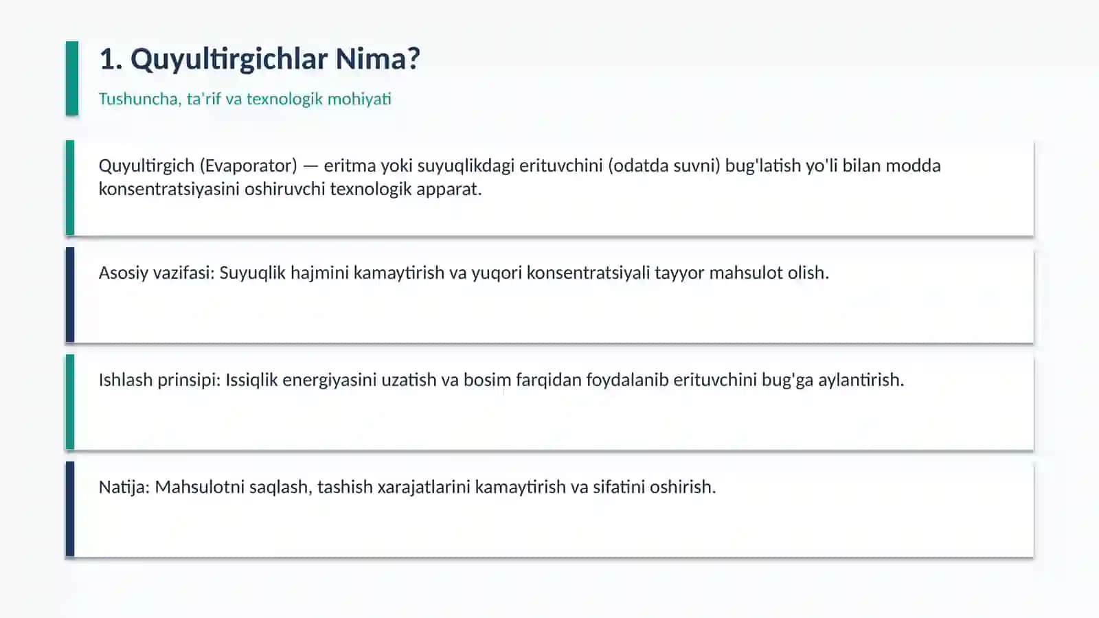Sanoatda konsentrlash va bug'latish qurilmalari 2