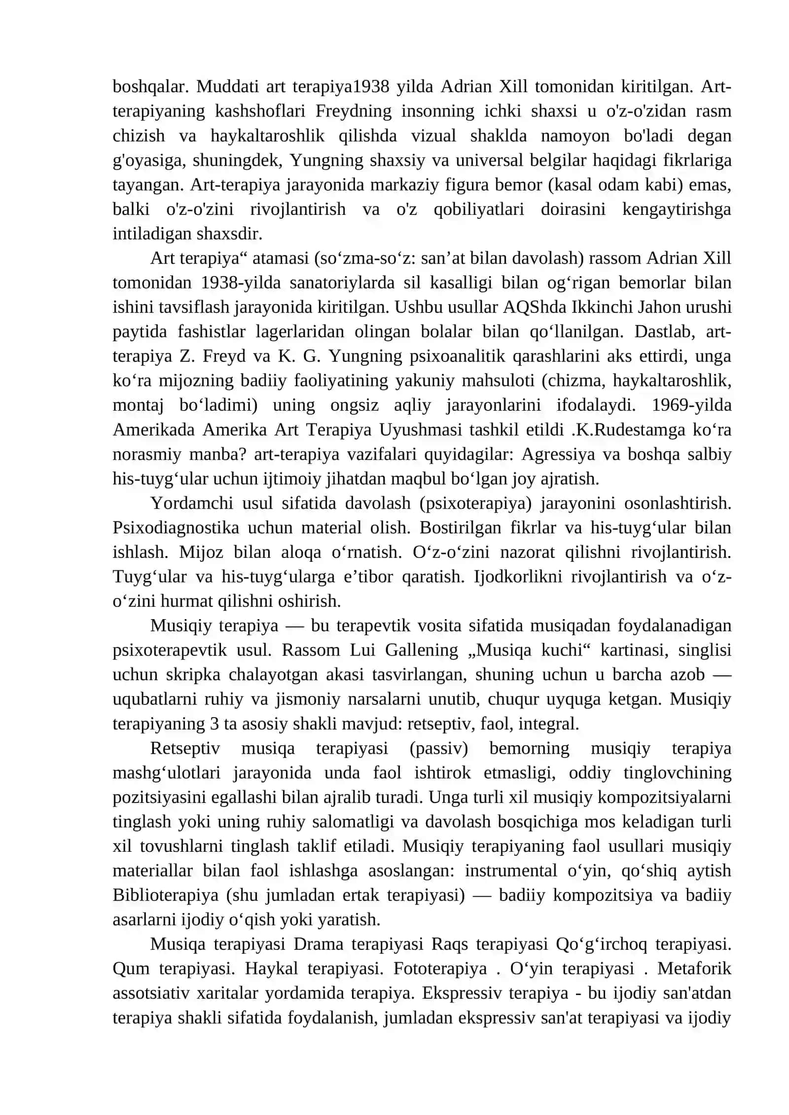 Artterapiya treningining ahamiyati.Maktabgacha ta’lim tashkilotlarida savodga o‘rgatishda multimedialarning o‘rni. Musiqa terapiya turlari va metodlari Artterapiya va uning shaxs rivojlanishidagi o‘rni Artterapiya va uning shaxs rivojlanishidagi o‘rni Maktabgacha ta’lim tashkilotlarida savodga o‘rgatishda multimedialarning o‘rni. Maktabgacha tayyorlov guruh bolalarini savodga o‘rgatishda multimedialarni tatbiq etish. 2