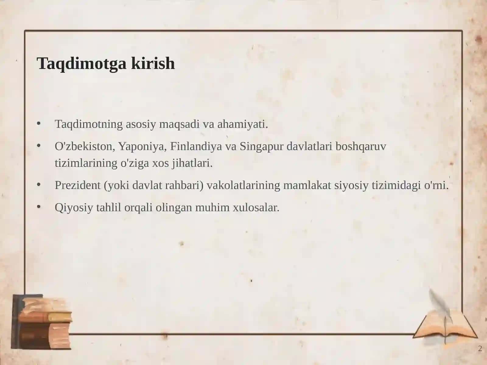 O'zbekiston, Yaponiya, Finlandiya va Singapur Prezidentlari Vakolatlarining Qiyosiy Tahlili 2