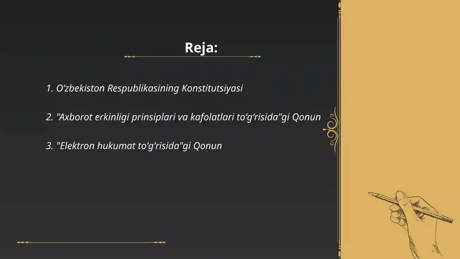 Oʻzbekiston Respublikasida axborot xavfsizligini tartibga soluvchi qonun va qonunosti hujjatlar 2