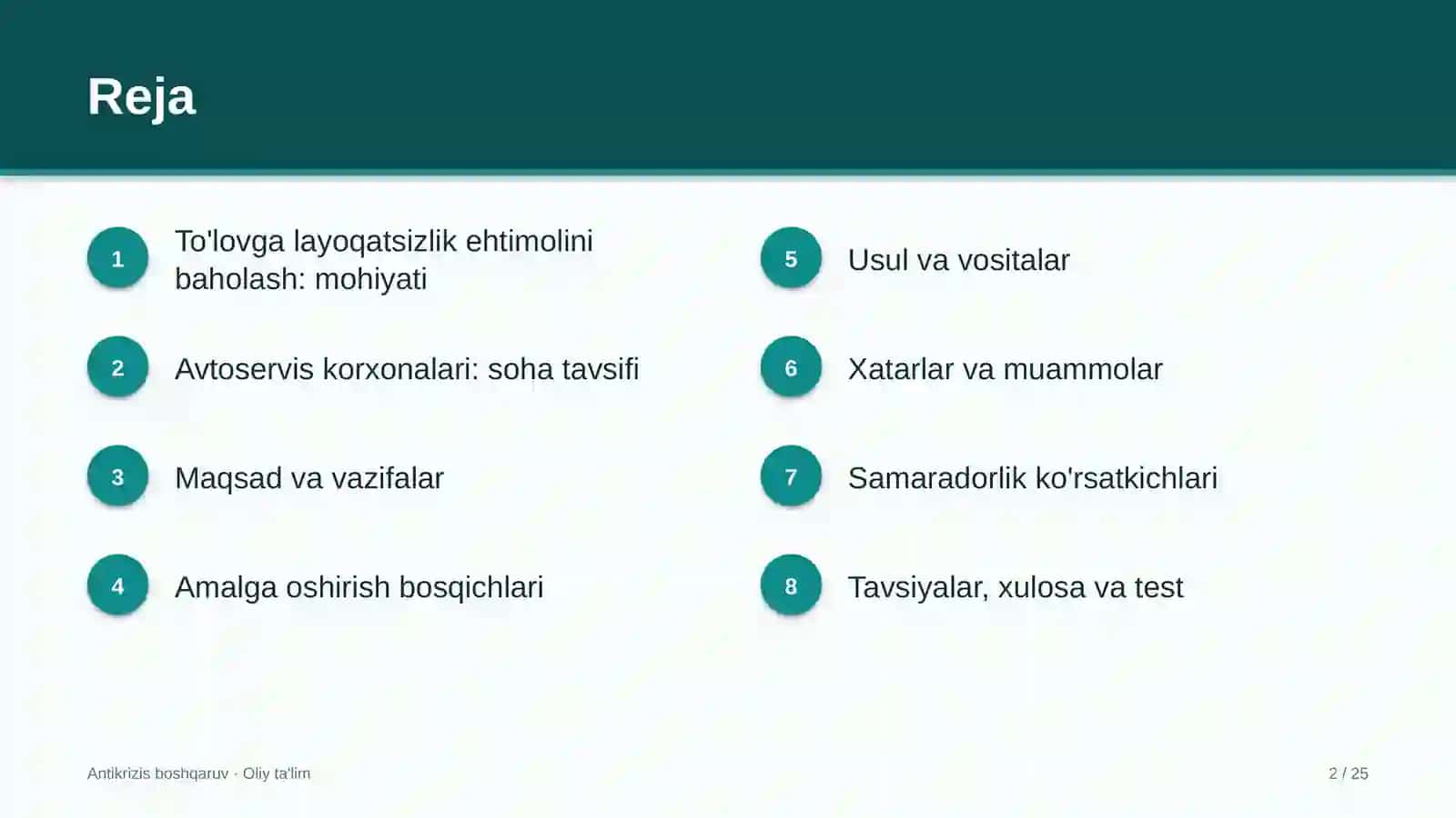 Avtoservis korxonalarida to'lovga layoqatsizlik ehtimolini baholash 2