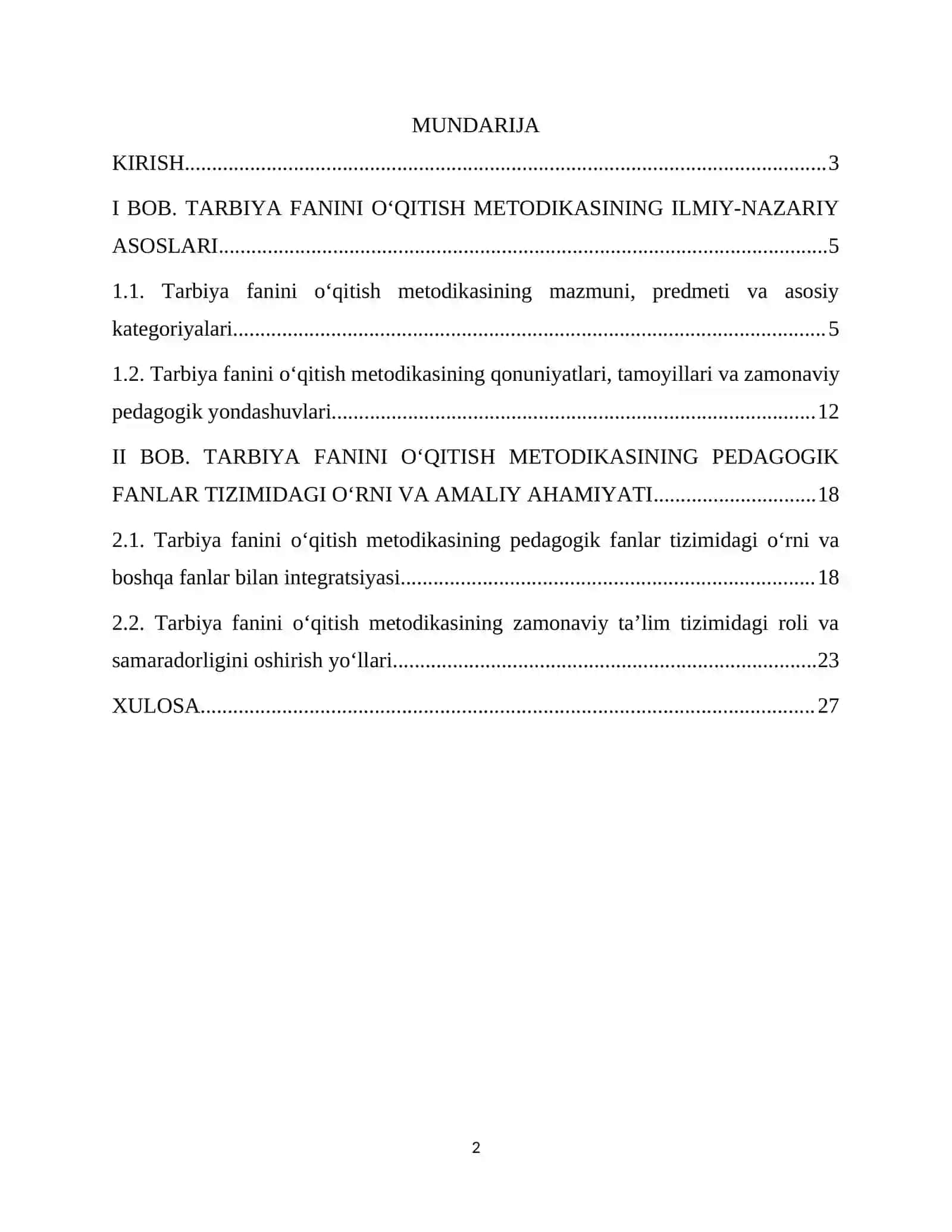 TARBIYA FANINI O‘QITISH METODIKASI 2