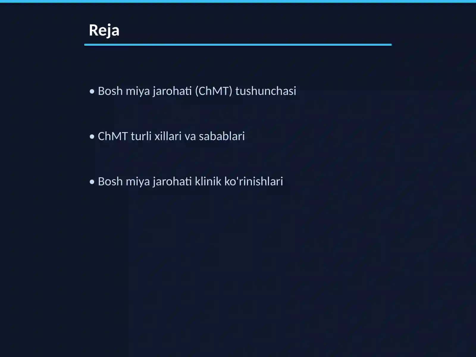 Neyroxirurgik shoshilinchlar: bosh miya jaroxati (ChMT) va birinchi yordam 2