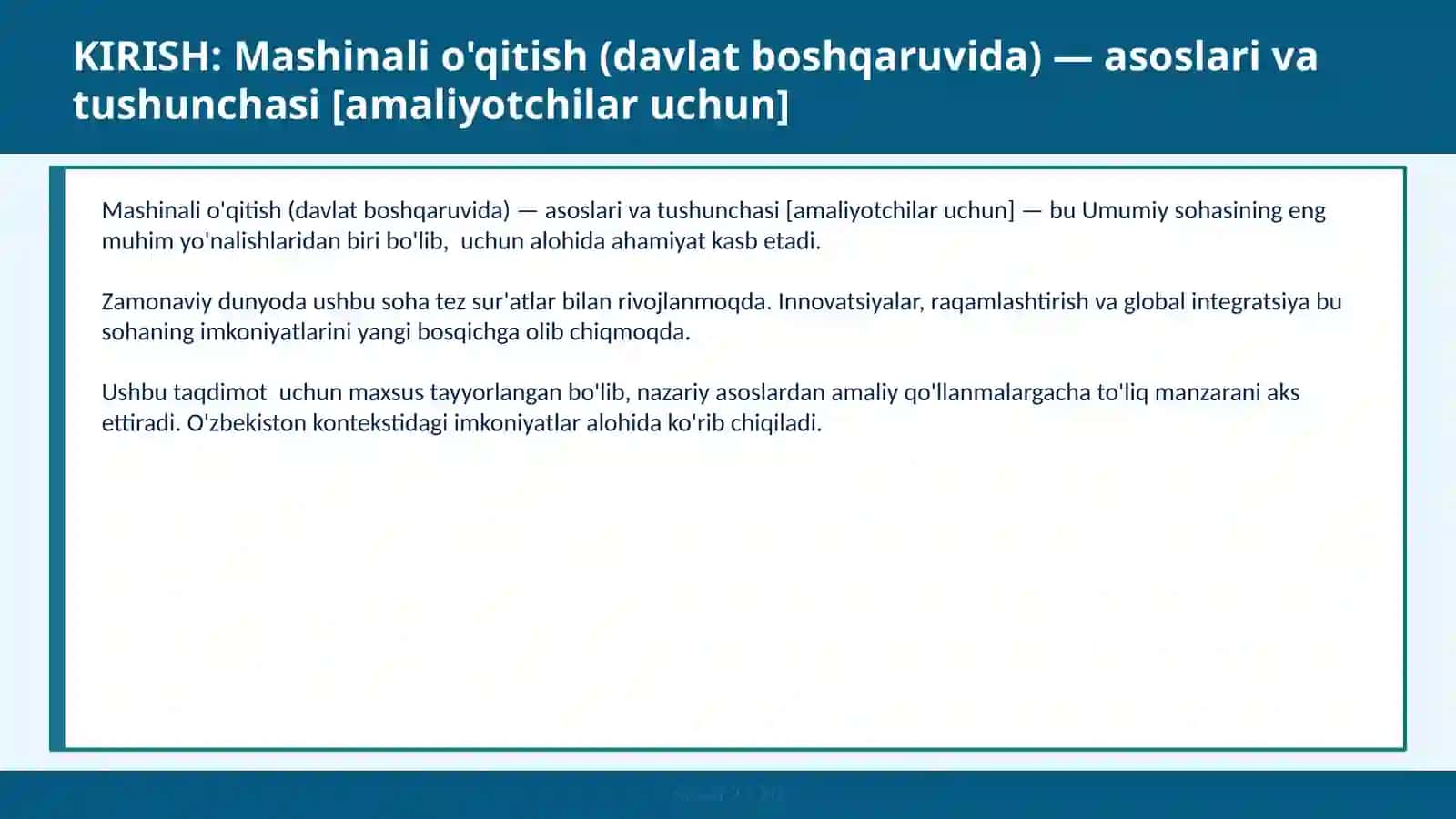 Mashinali o'qitish (davlat boshqaruvida) — asoslari va tushunchasi [amaliyotchilar uchun] 2