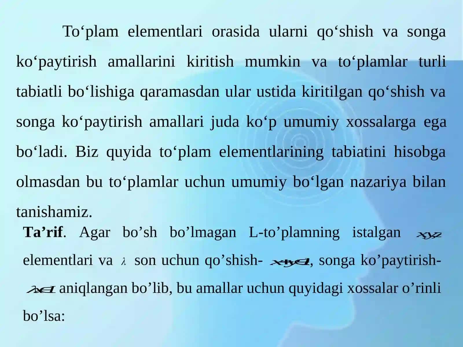 CHIZIQLI OPERATORLAR VA ULARNING XOSSALARI 2