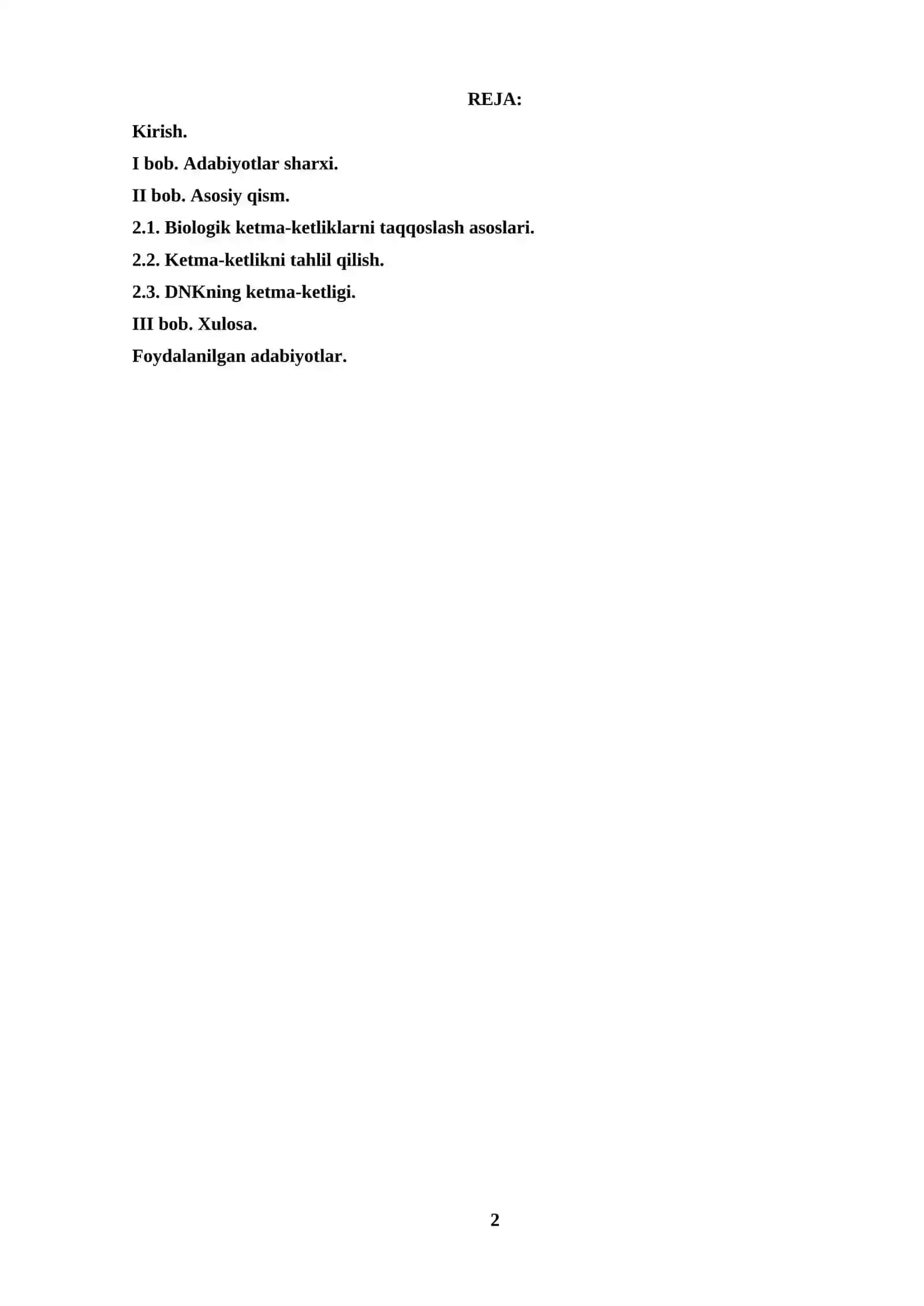 Biologik ketma ketliklarini ma’lumatlar bazalari bo’yicha ko’plik taqqolanishi uchun dasturlar 2
