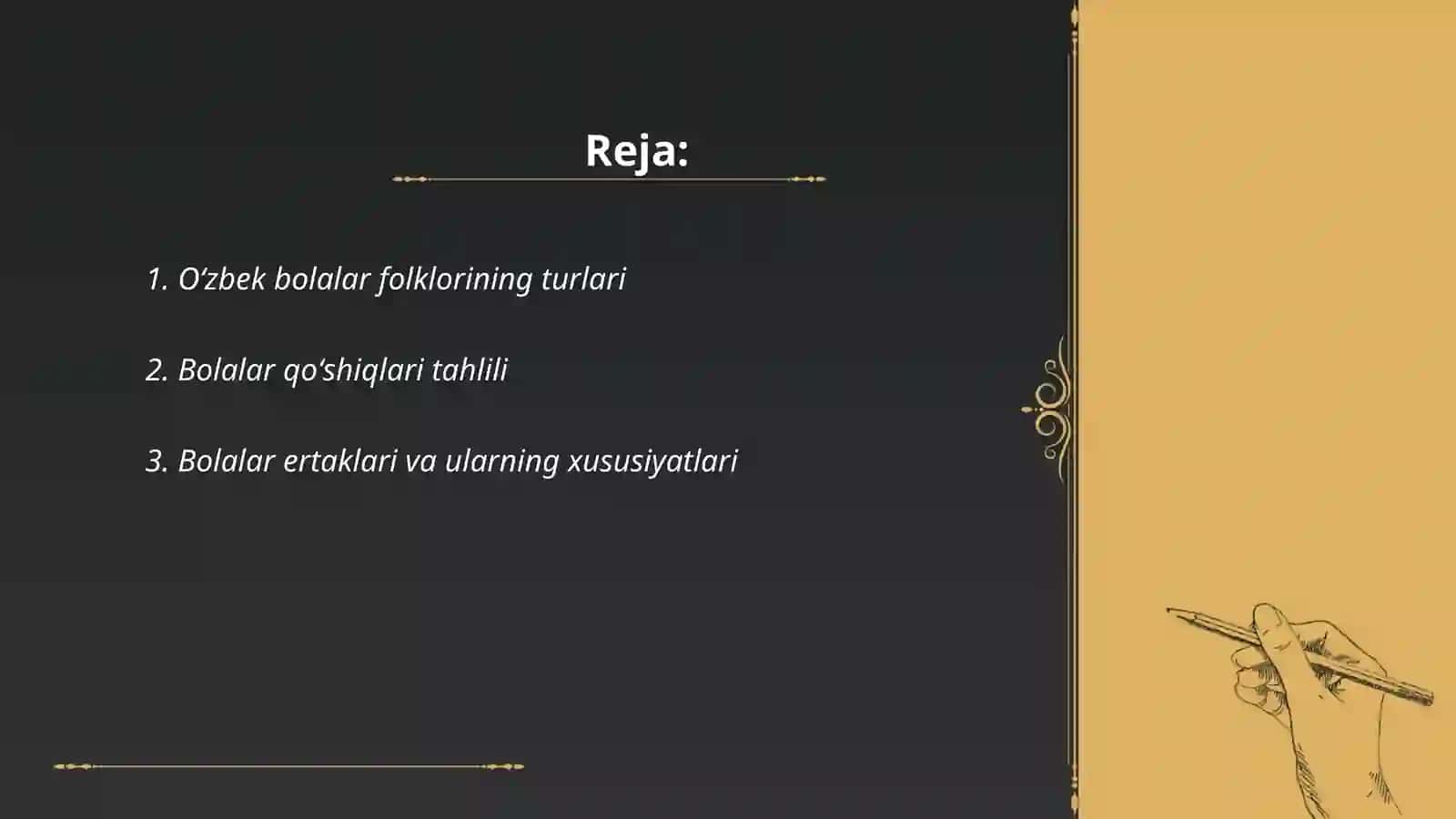 Oʻzbek bolalar folklorini tahlil qilish va unga misollar keltirish 2
