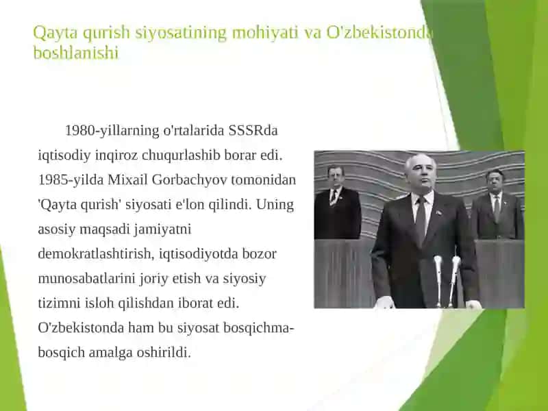 Qayta qurish yillarida O‘zbekistondagi itjimoiy siyosiy vaziyat 2
