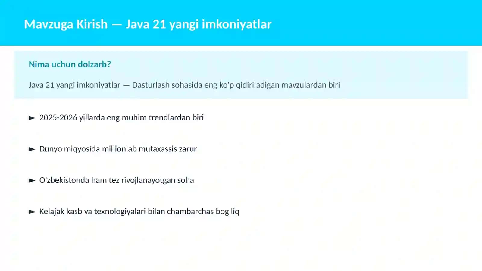 Java 21 yangi imkoniyatlar 2
