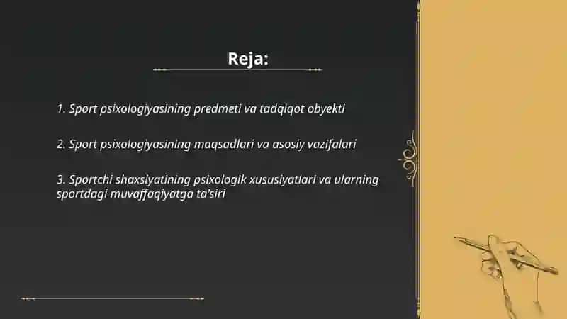 Sport psixologiyash faning predmeti, maqsadi va vazifalari 2