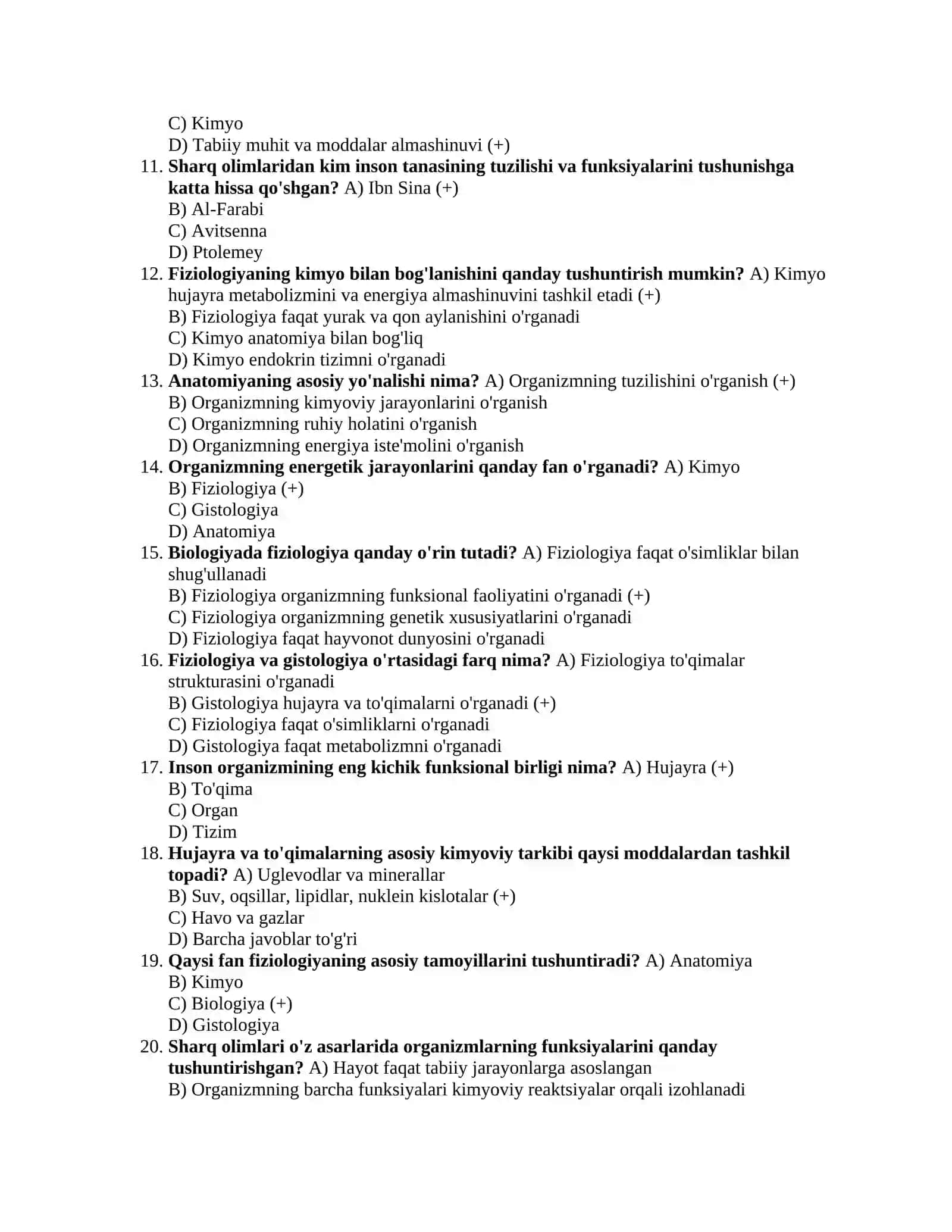 Fiziologiya fanidan savollar 2