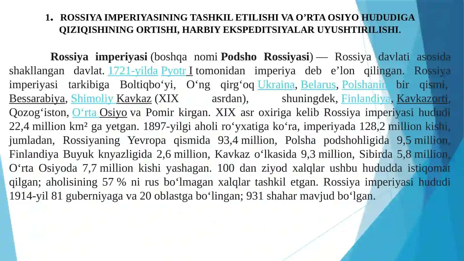 ROSSIYA IMPERIYASIVASOVETHUKMRONLIGIDAVRIDAO’LKADAGIIJTIMOIY-IQTISODIY, SIYOSIY VA MA’NAVIY JARAYONLAR 2