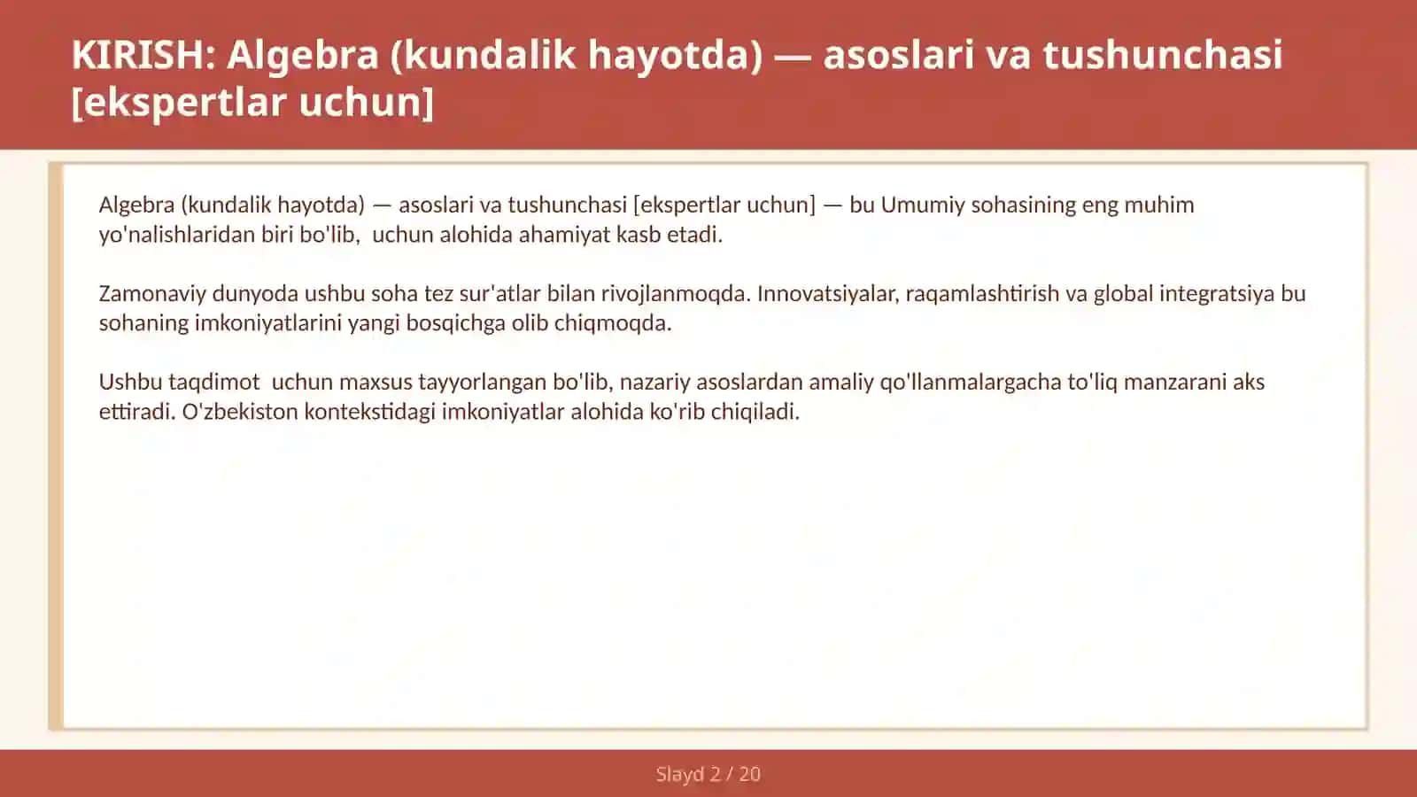 Algebra (Kundalik Hayotda) — Asoslari va Tushunchasi [Ekspertlar Uchun] 2