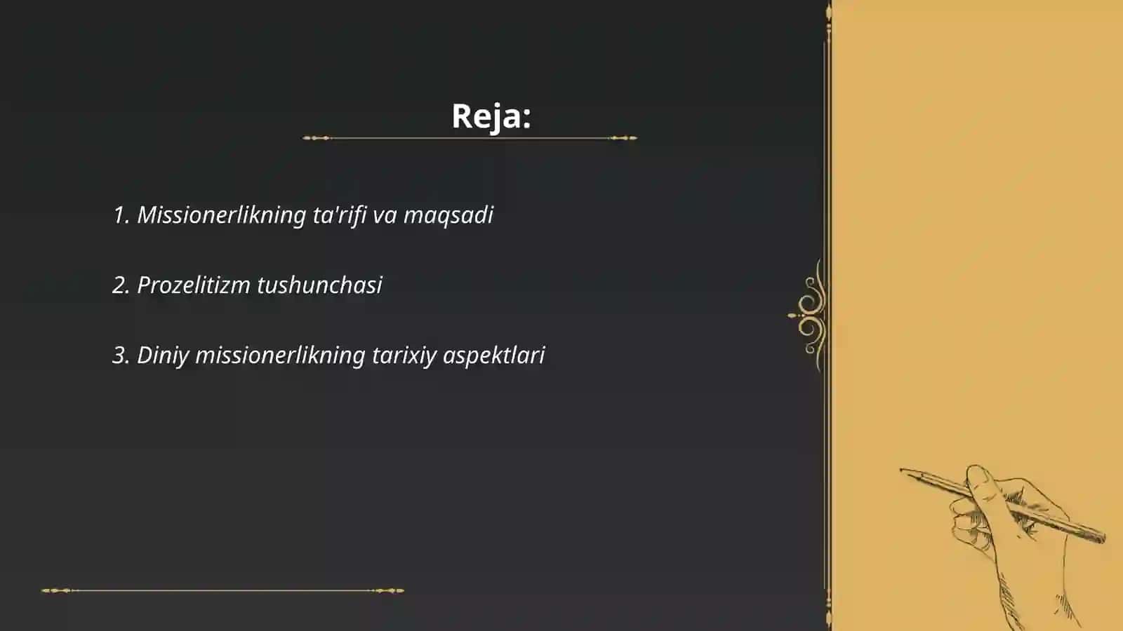 Termiz iqtsodiyot va serves unversteti ijtimoiy gumanitar fanlar fakulteti Tarix yoʻnalishi 3/24-guruh talabasi Abdulazizova Sabrinaning dinshunoslik fanidan tayyorlagan taqdimoti 2