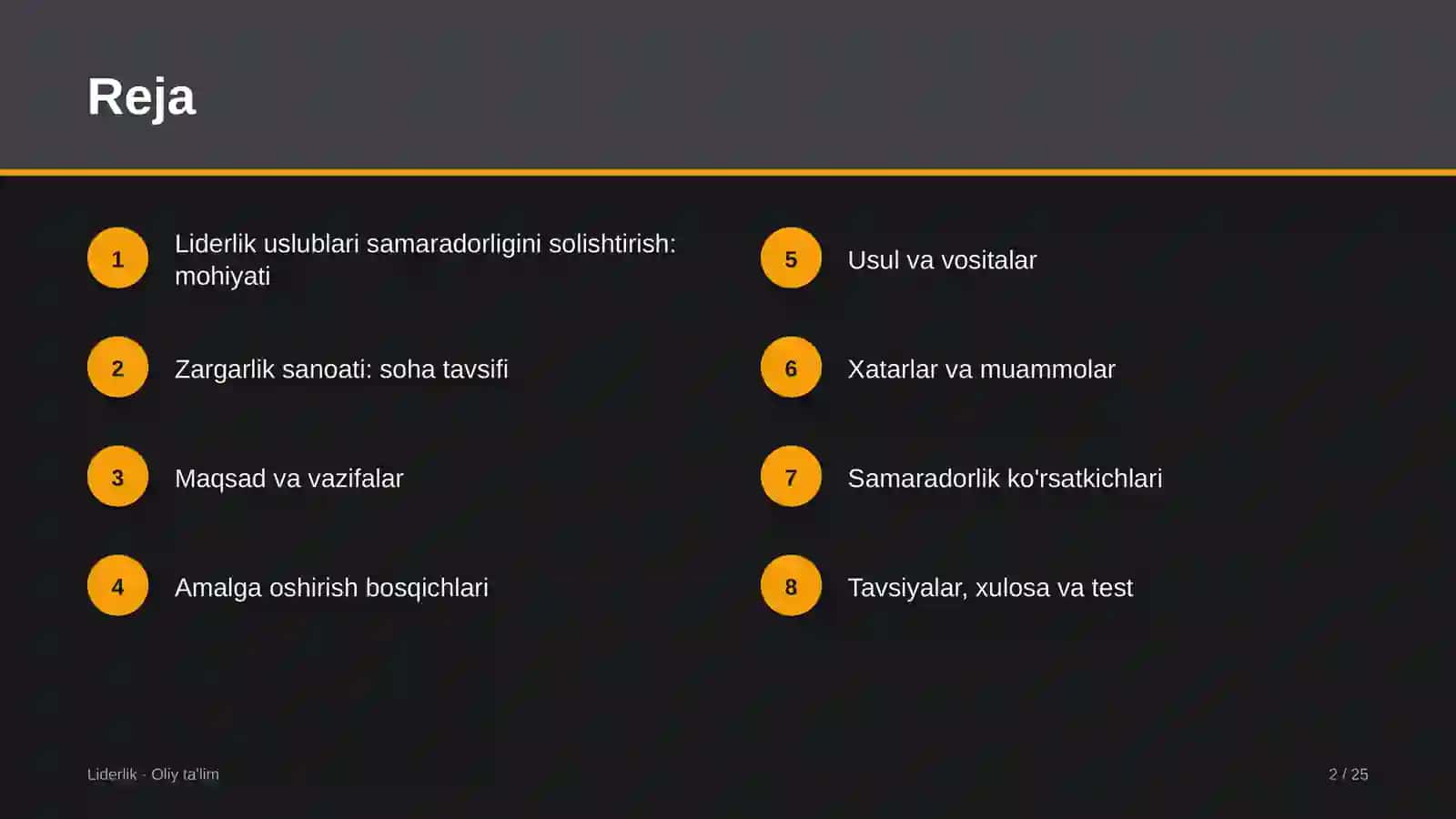 Zargarlik sanoatida liderlik uslublarining samaradorligini solishtirish 2
