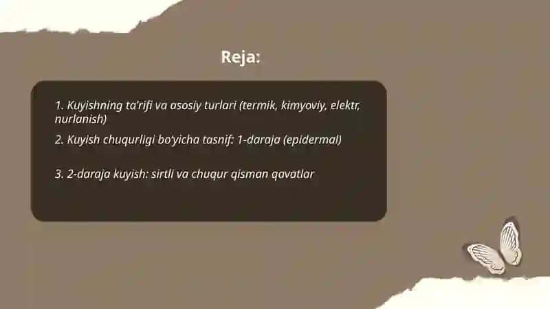 Kuyish tasnifi, darajalari va birinchi yordam algoritmi 2