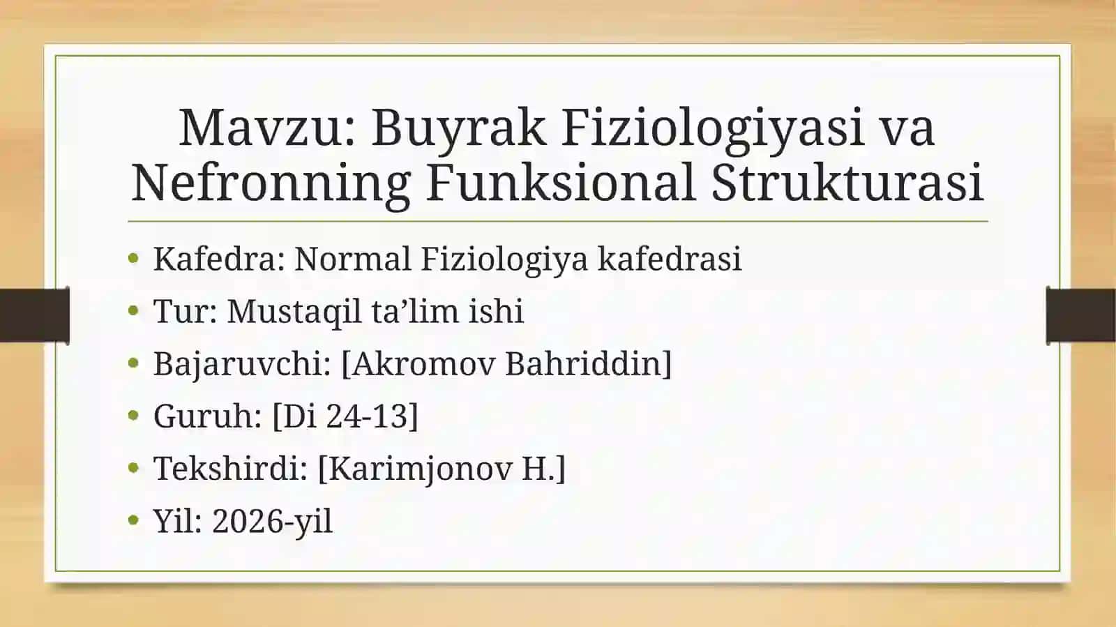 Buyrak Fiziologiyasi va Nefronning Funktsional Strukturasi 2