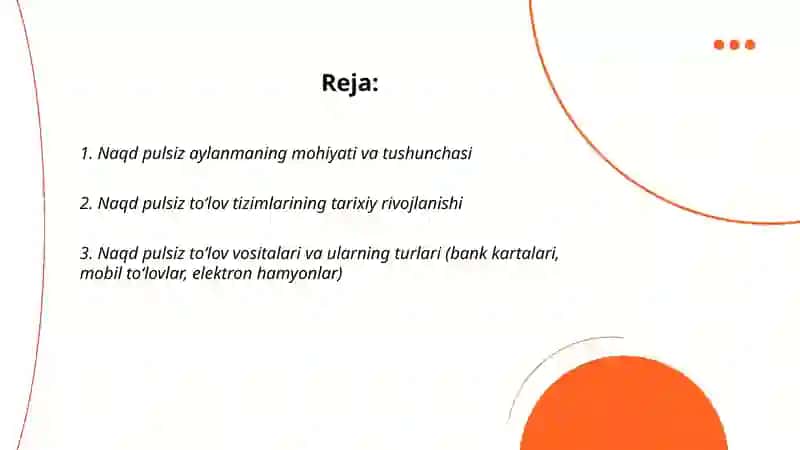Naqd pulsiz aylanma, uning mohiyati,uni tashkil etish tamoyillari va ahamiyati 2