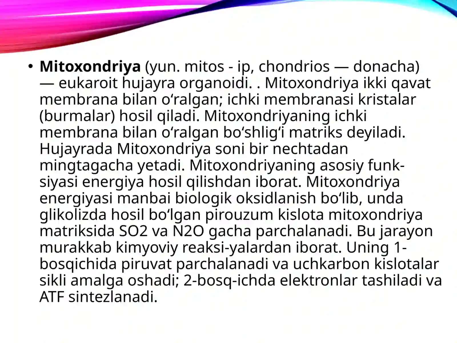 Mitoxondriya tuzulishi va mitoxondrial kasalliklar. 2
