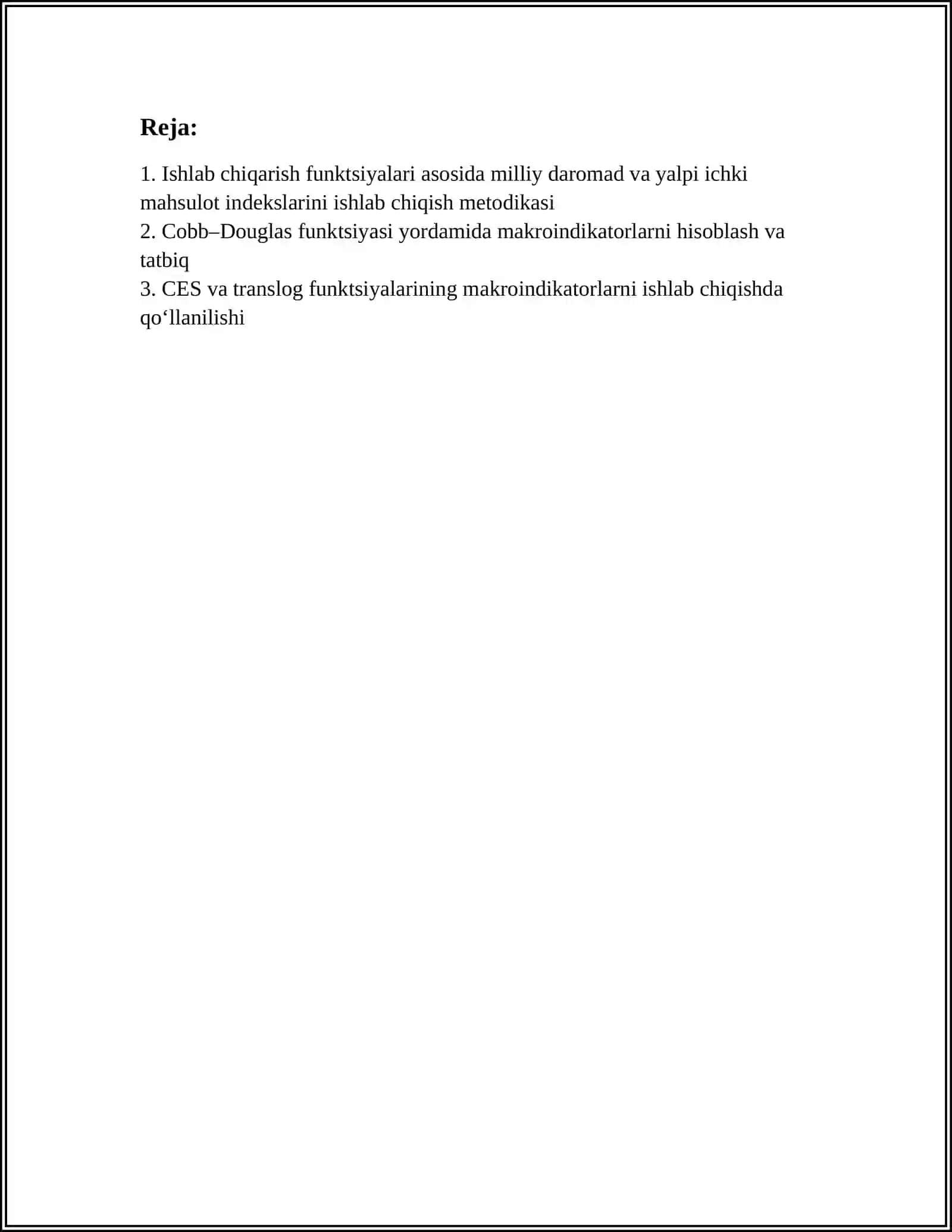 MAKROIQTISODIY INDEKATORLARNI ISHLAB CHIQARISH FUNKSIYALARI YORDAMIDA TATBIQ QILISH 2