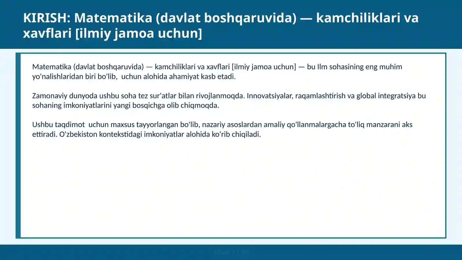 Matematika (davlat boshqaruvida) — kamchiliklari va xavflari [ilmiy jamoa uchun] 2