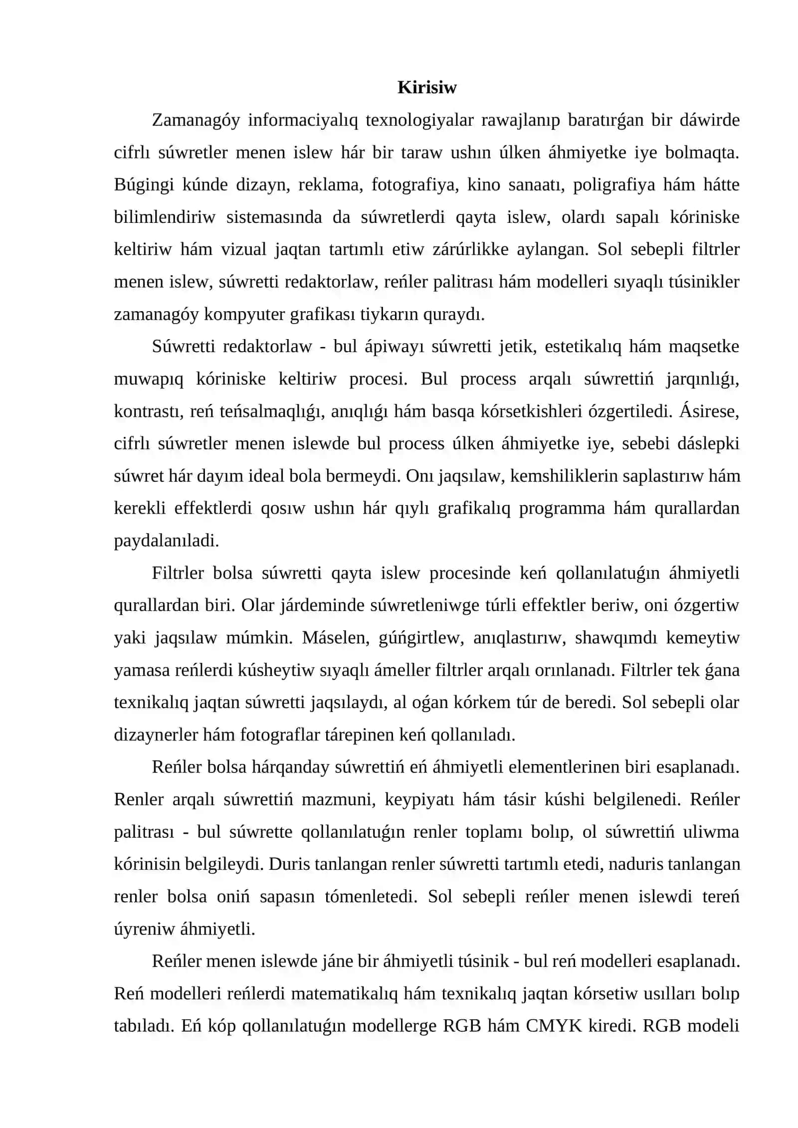 Filtrler menen islew. Súwretti redaktorlaw. Reńler palitrası hám modelleri 2