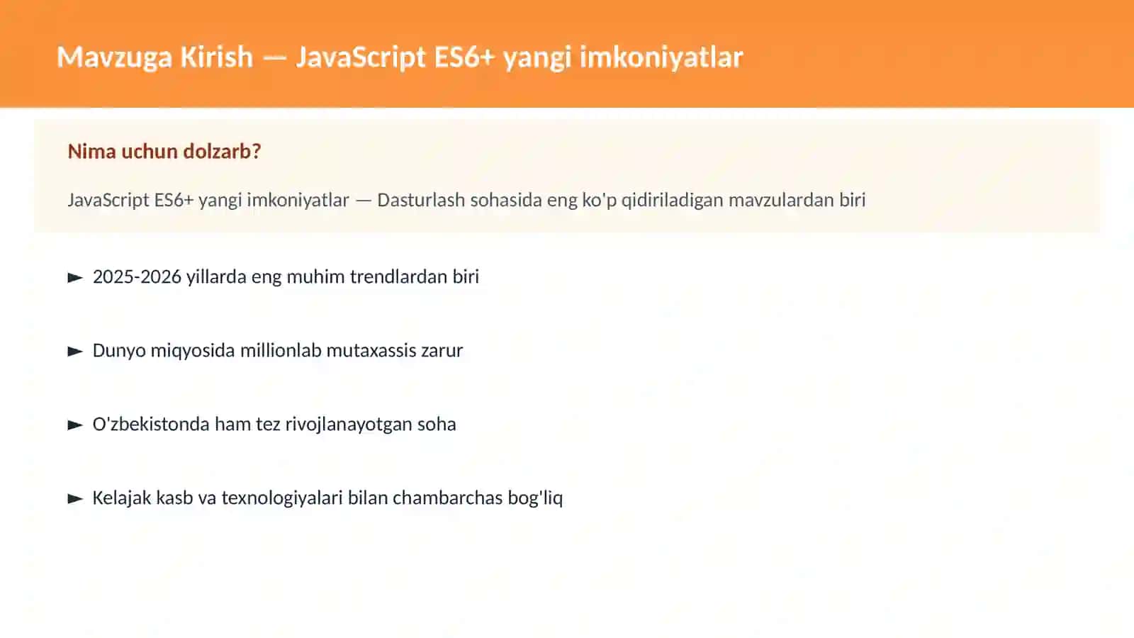 JavaScript ES6+ yangi imkoniyatlar 2
