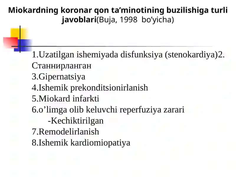 Miokardning koronar qon ta’minotining buzilishiga turli javoblari 2