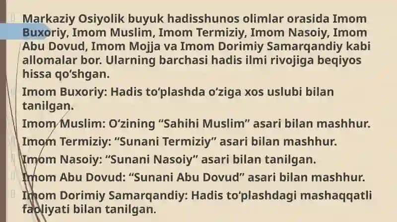 Buyuk hadis shunosolimlar va ulaning islam ma'daniyatiga qo'shgan h issasi 2