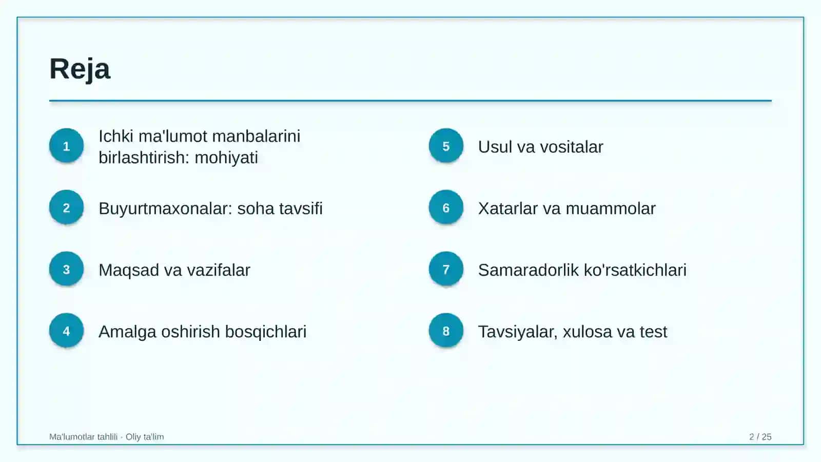 Buyurtmaxonalarda ichki ma'lumotlar manbalarini birlashtirish 2