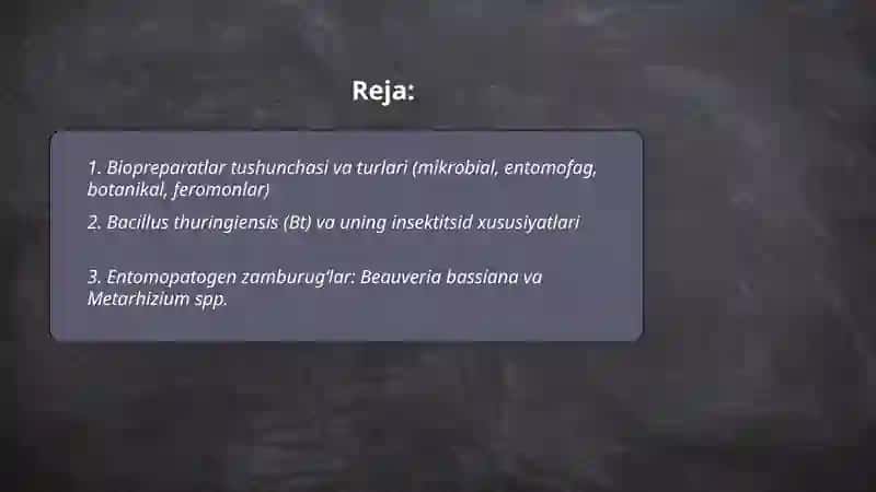 Qishloq xo‘jalik ekinlarining zararkunanda hasharotlariga qarshi qo‘llaniladigan biopreparatlar 2