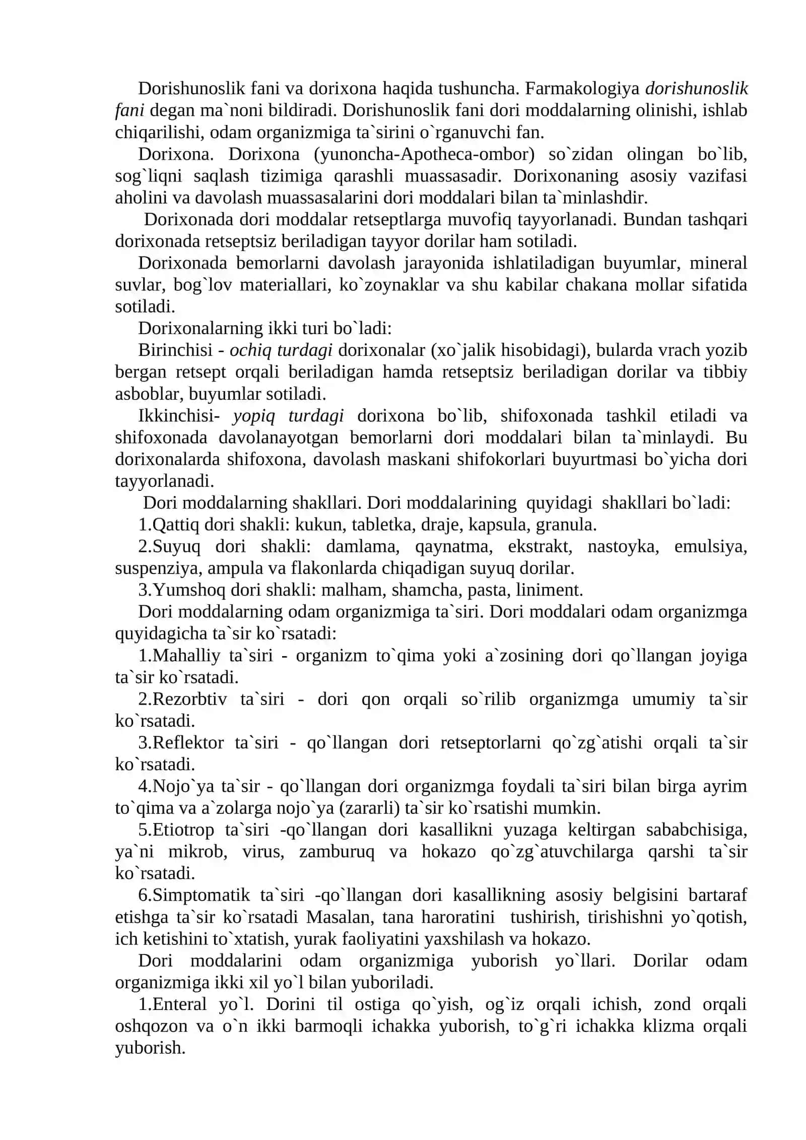 Dorishunoslik fani va dorixona 2