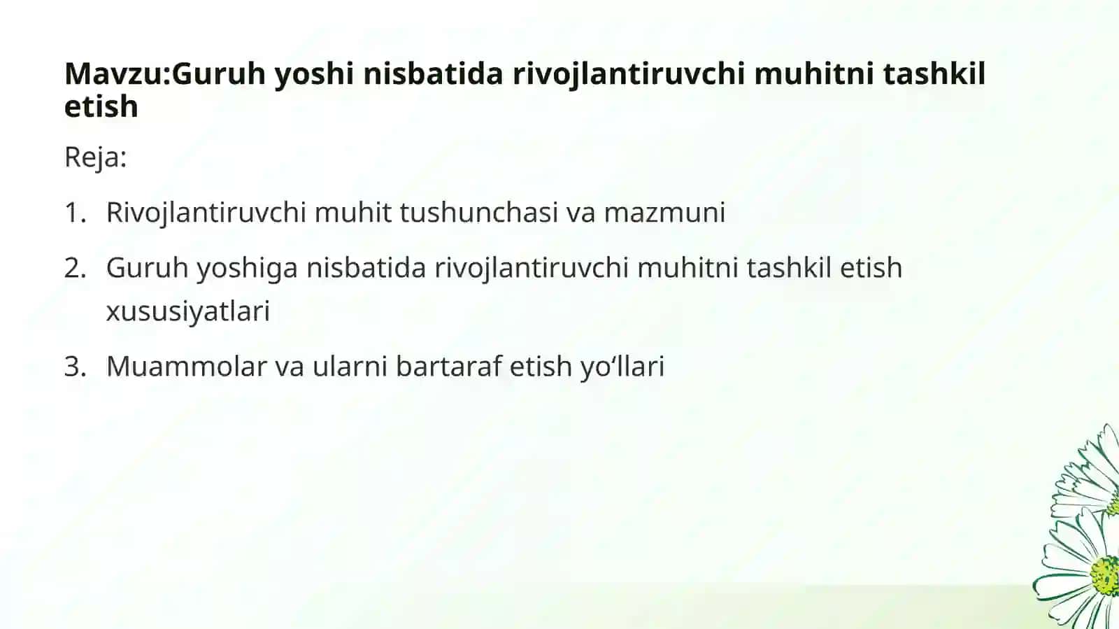 Guruh yoshi nisbatida rivojlantiruvchi muhitni tashkil etish 2