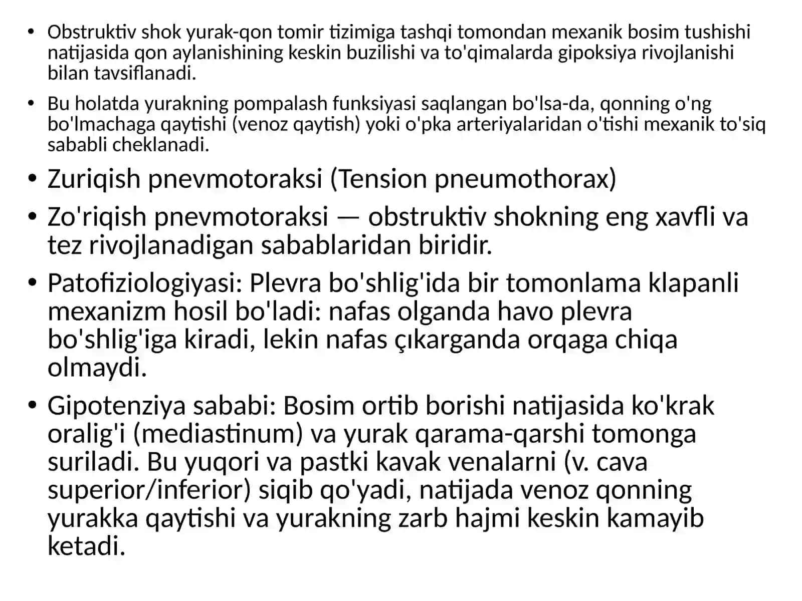 Obstrektiv shokZuriqish pnevmatoraks va yurak tamponadasi 2