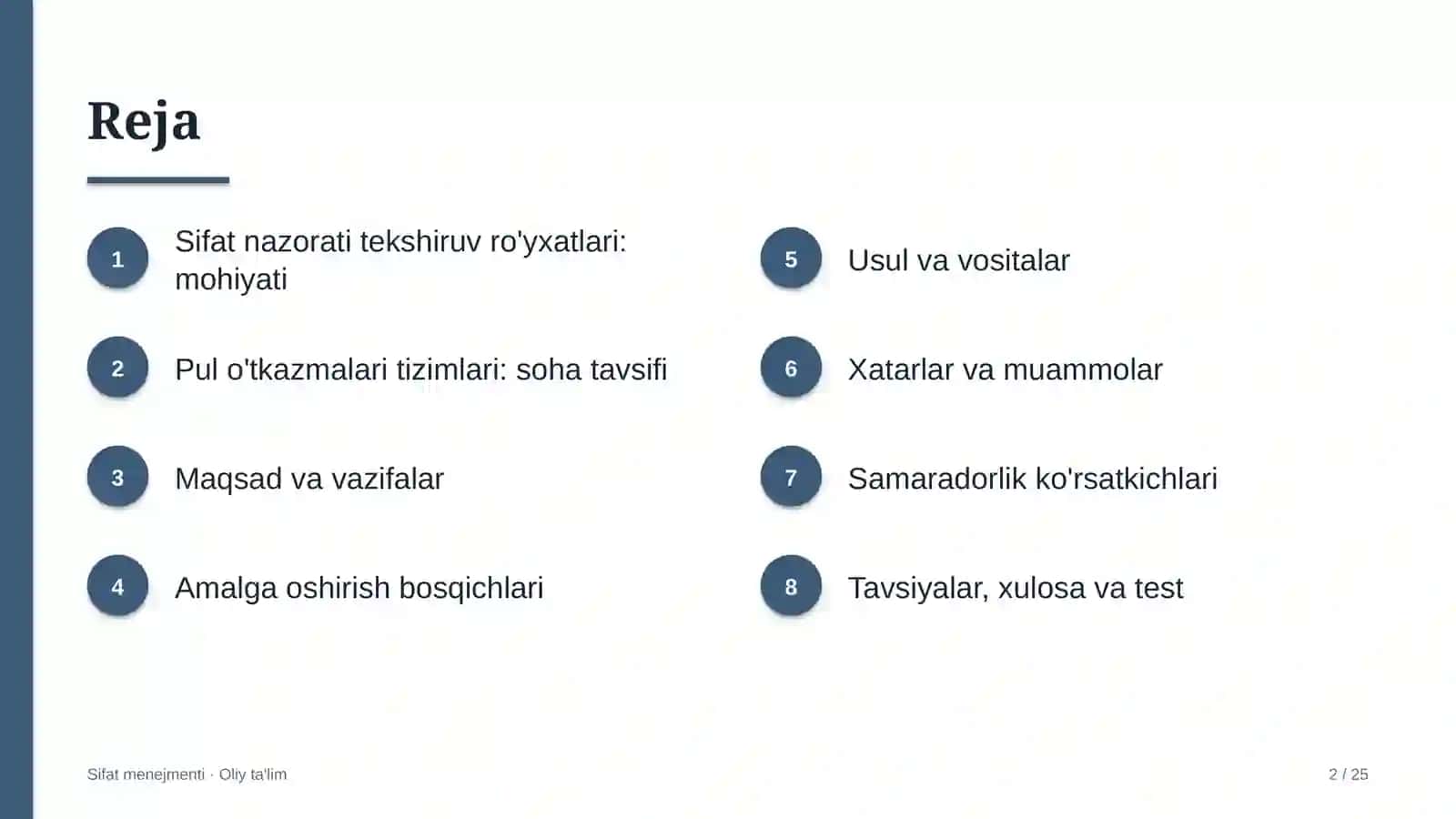 pul o'tkazmalari tizimlarida sifat nazorati tekshiruv ro'yxatlarini ishlab chiqish 7088 2