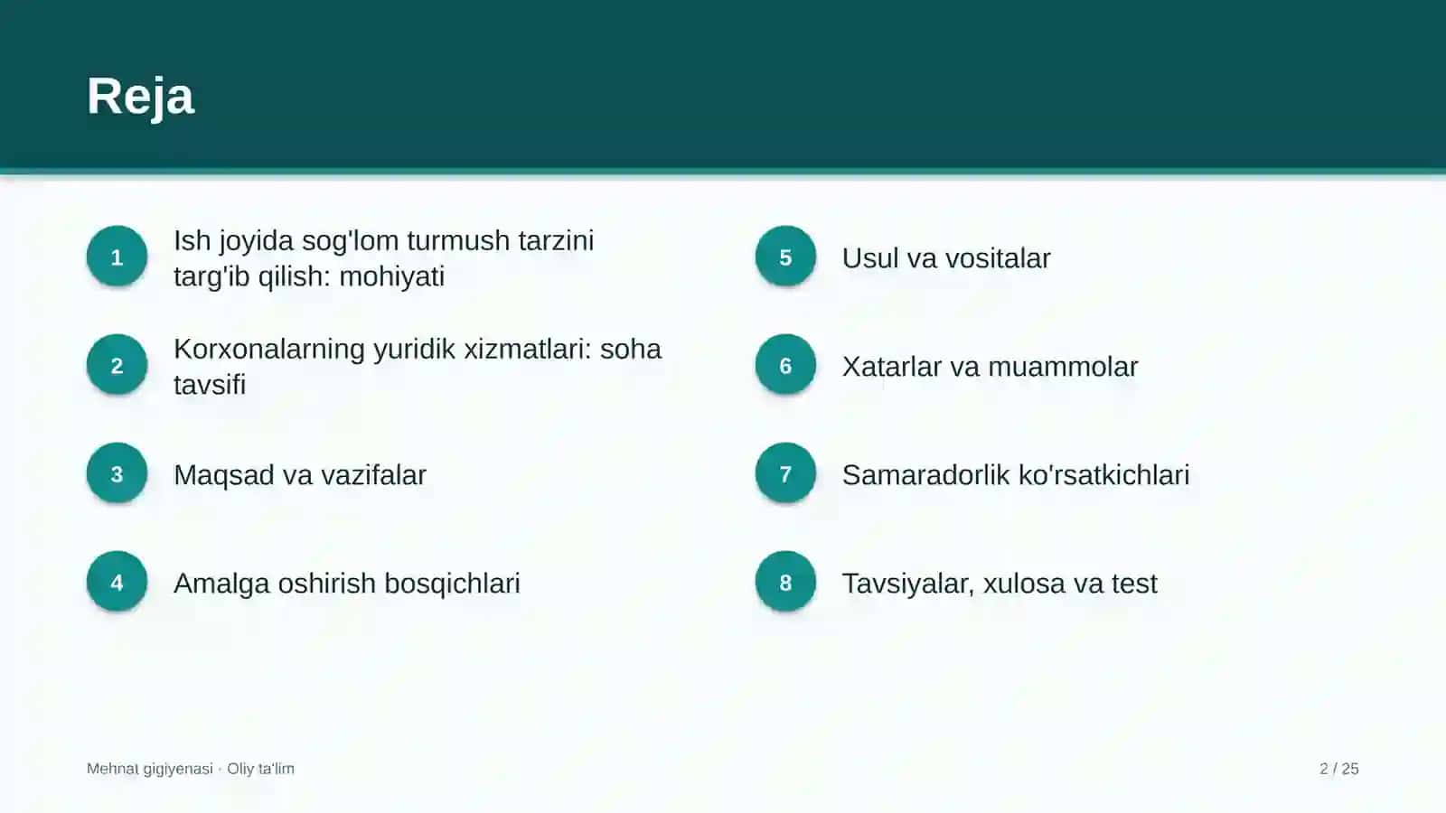 Korxonalarning yuridik xizmatlarida ish joyida sog'lom turmush tarzini targ'ib qilish 2