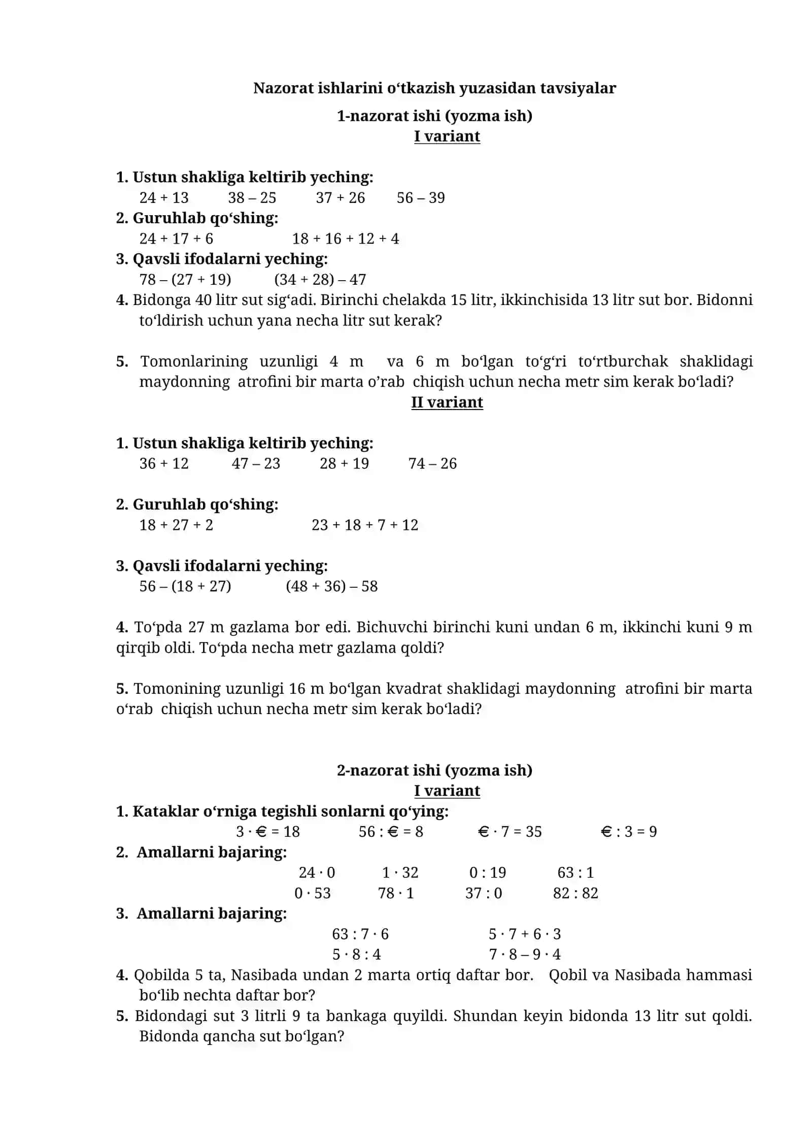 Matematika darsi vazifalari 2