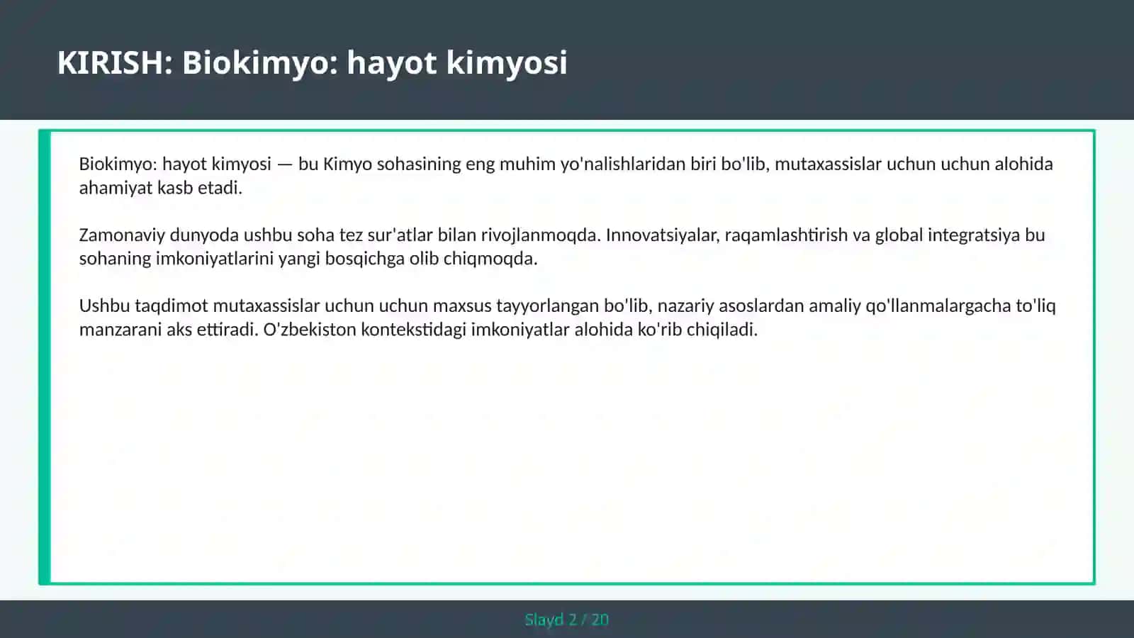 BIOKIMYO: HAYOT KIMYOSI 2