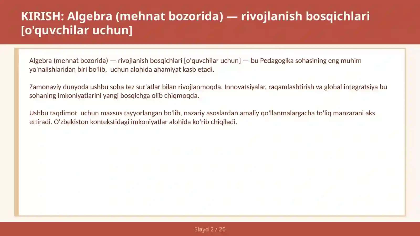 Algebra (mehnat bozorida) — rivojlanish bosqichlari [o'quvchilar uchun] 2