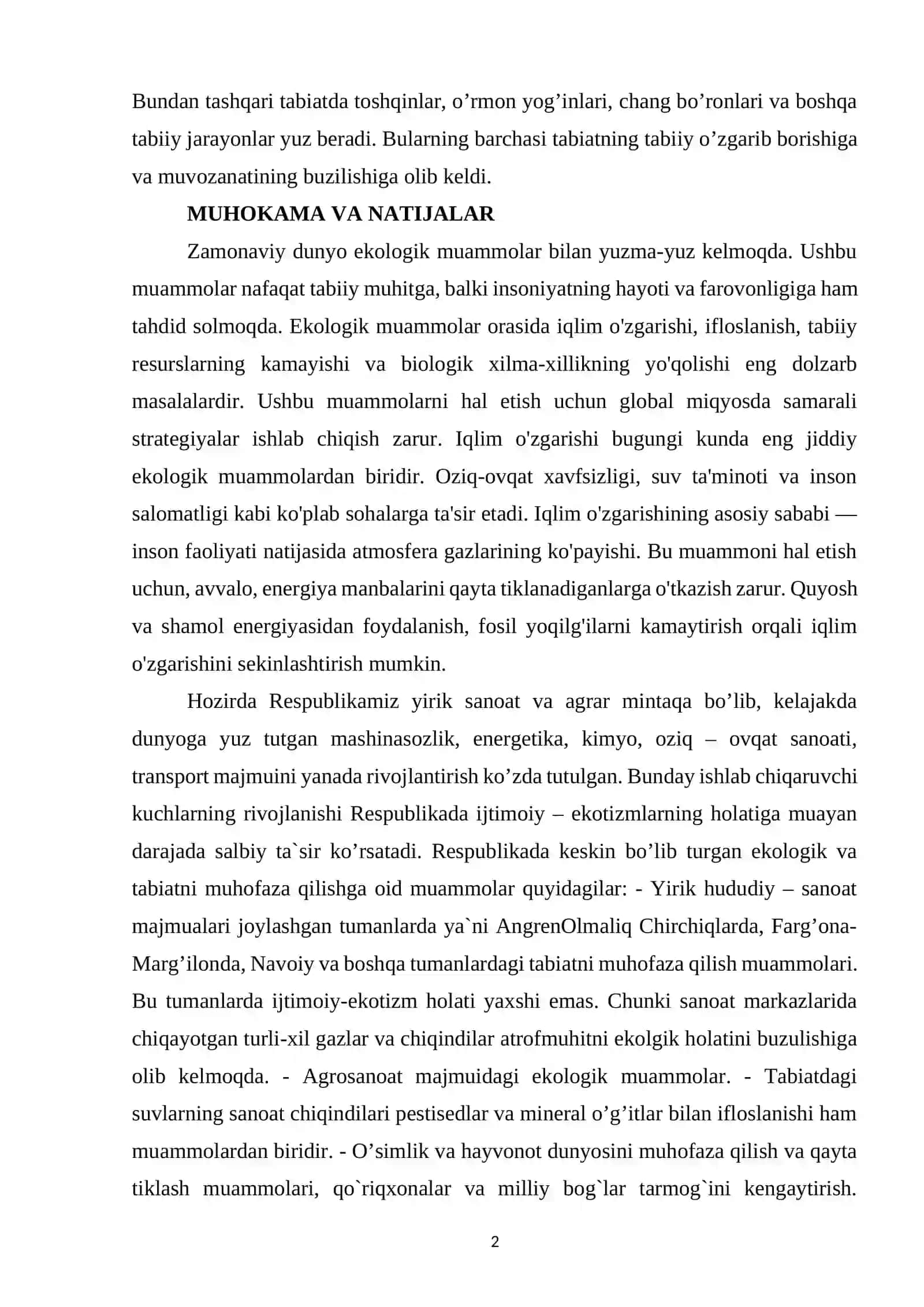 EKOLOGIK MUAMMOLAR VA ULARNI HAL ETISH YO’LLARI 2