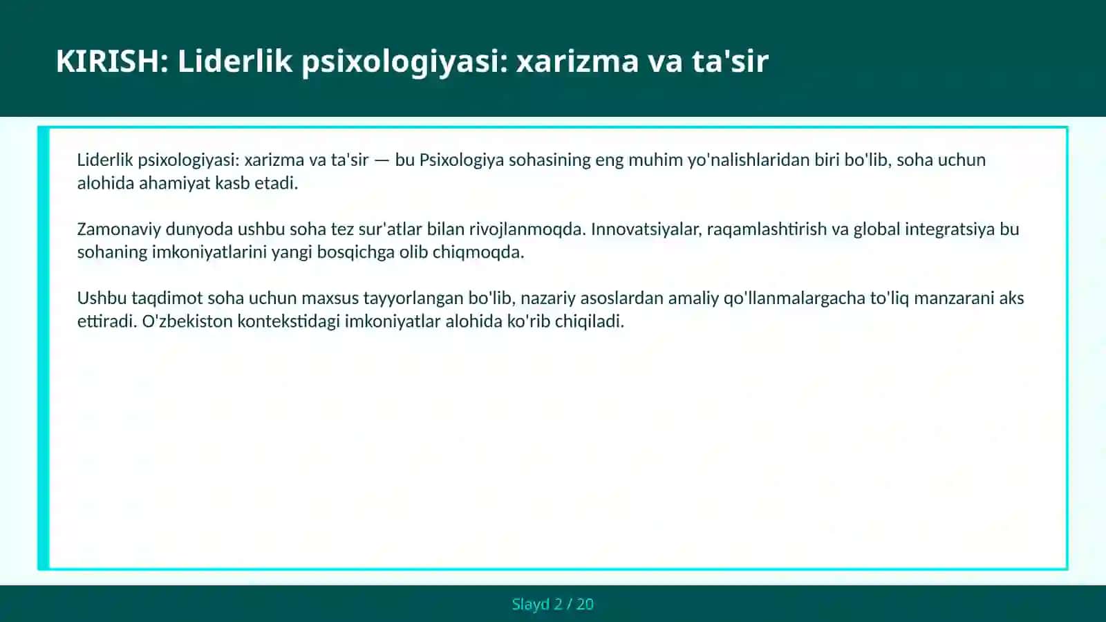Liderlik psixologiyasi: xarizma va ta'sir 2
