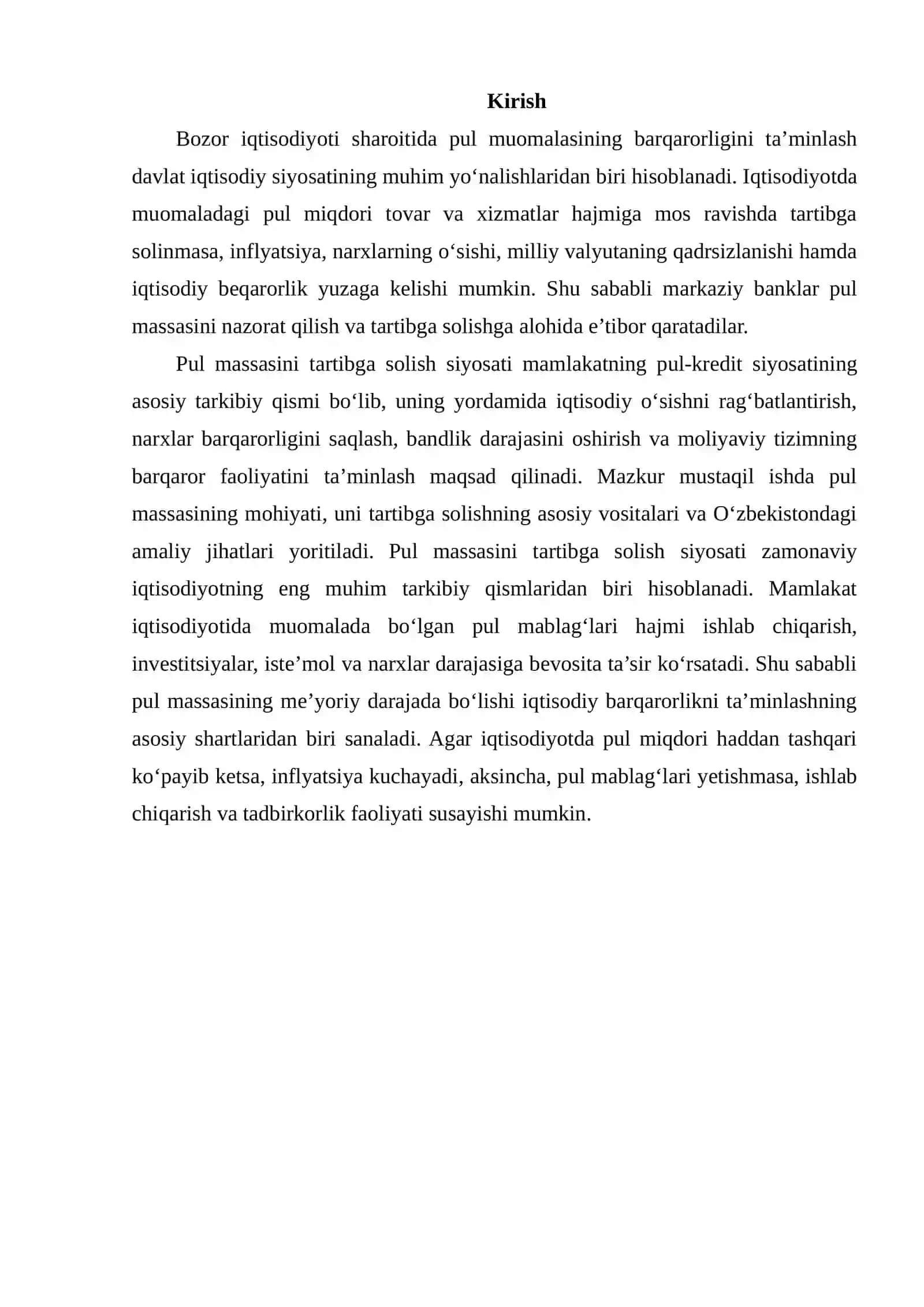 PUL MASSASINI TARTIBGA SOLISH SIYOSATI 2
