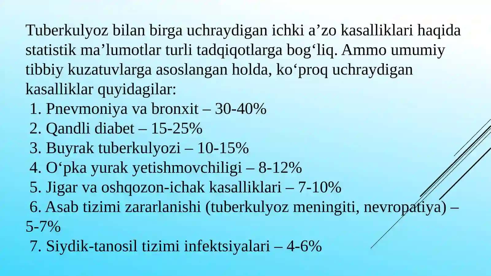 Tuberkulyozning boshqa kasalliklar bilan birga kechishi. 2