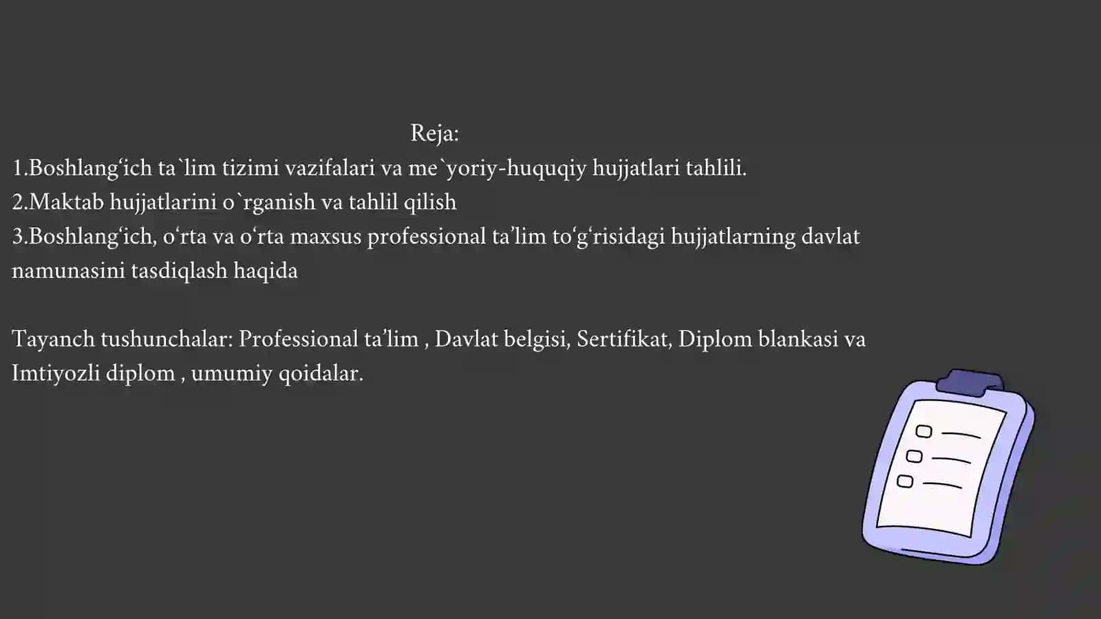 Boshlang‘ich ta`lim tizimi vazifalari va me`yoriy-huquqiy hujjatlari tahlili 2