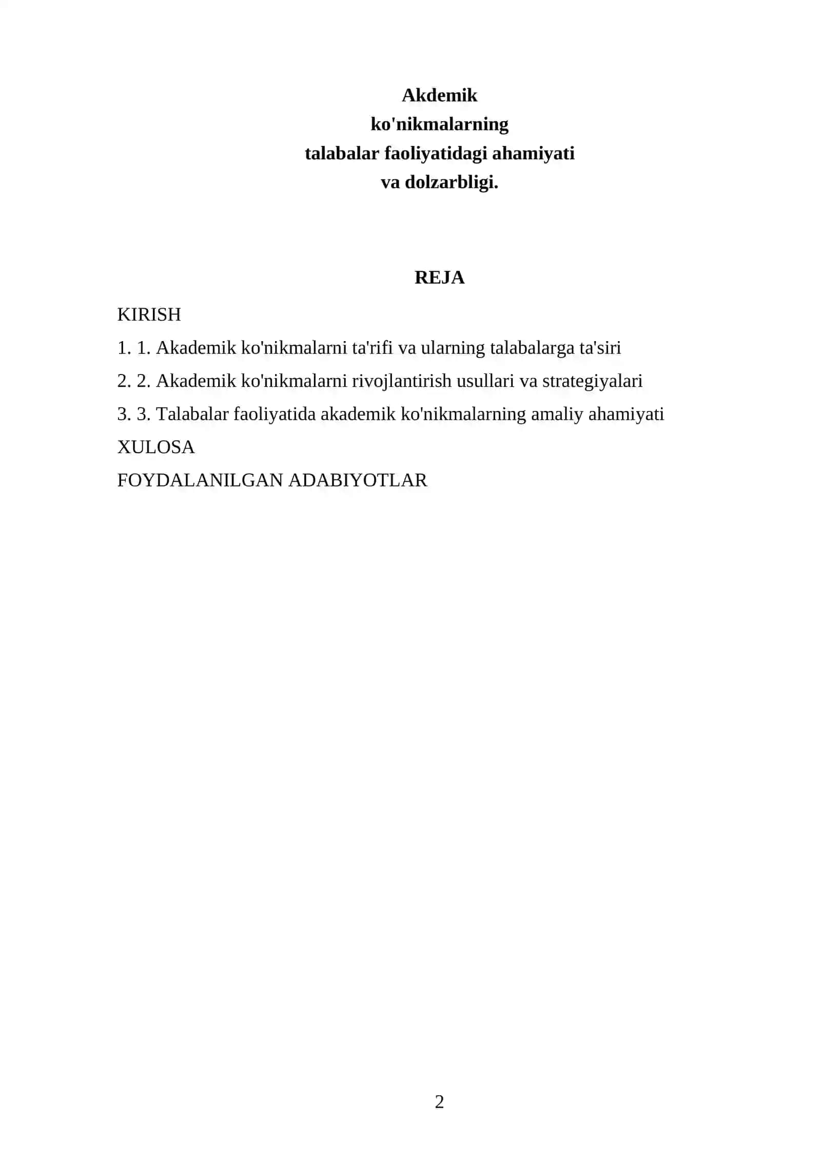 Akademik ko'nikmalarning talabalar faoliyatidagi ahamiyati va dolzarbligi 2