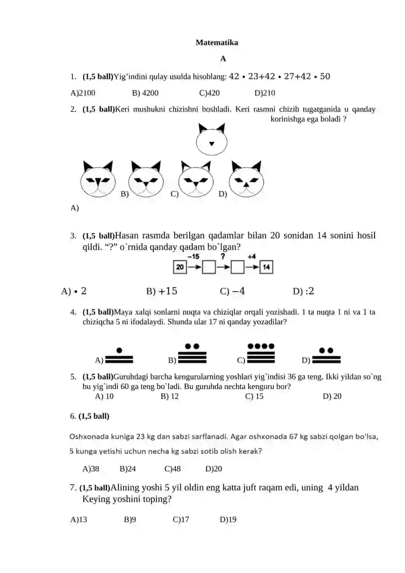 Matematika savollari 2