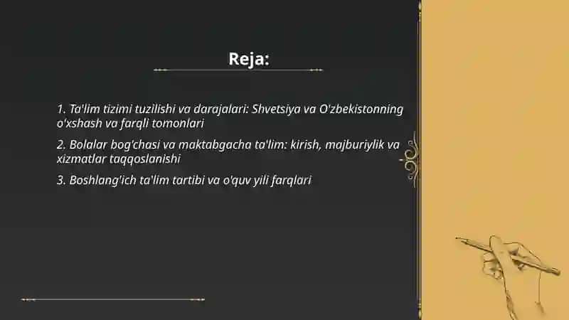 Shvetsiya taʼlim tizimi va Oʻzbekiston bilan oʻxshash va farqli tomonlari 2