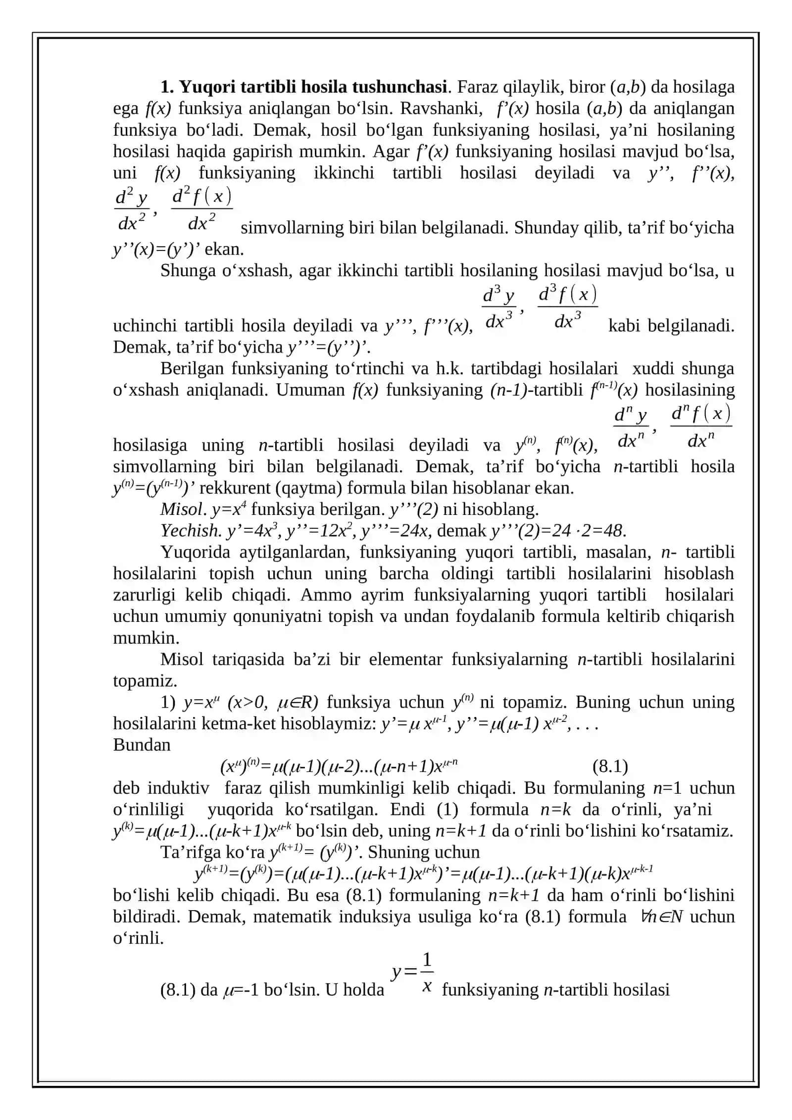 Yuqori tartibli hosilalar 2